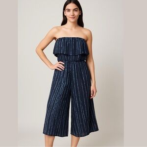 Free People Summer Vibes Tie Dye strapless Jumpsuit wide leg cropped pants Sz S